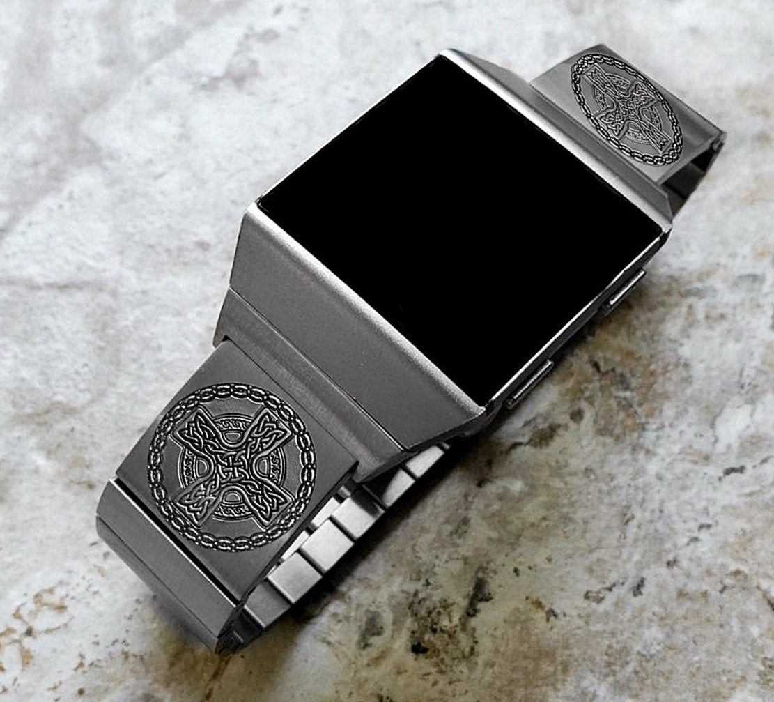 Engraved Watch Band Compatible with Fitbit Ionic Smartwatches Silver Color Stainless Steel Strap Bracelet with Quick Release Adapters CC2